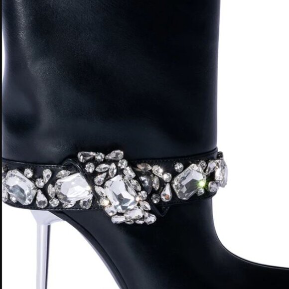 AZALEA WANG BRIAR BOOTIE BLACK Boots - SIZE 9 Rhinestone Crystal - Picture 3 of 5